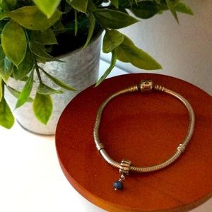 Pandora silver snake bracelet with September birthstone dangle charm